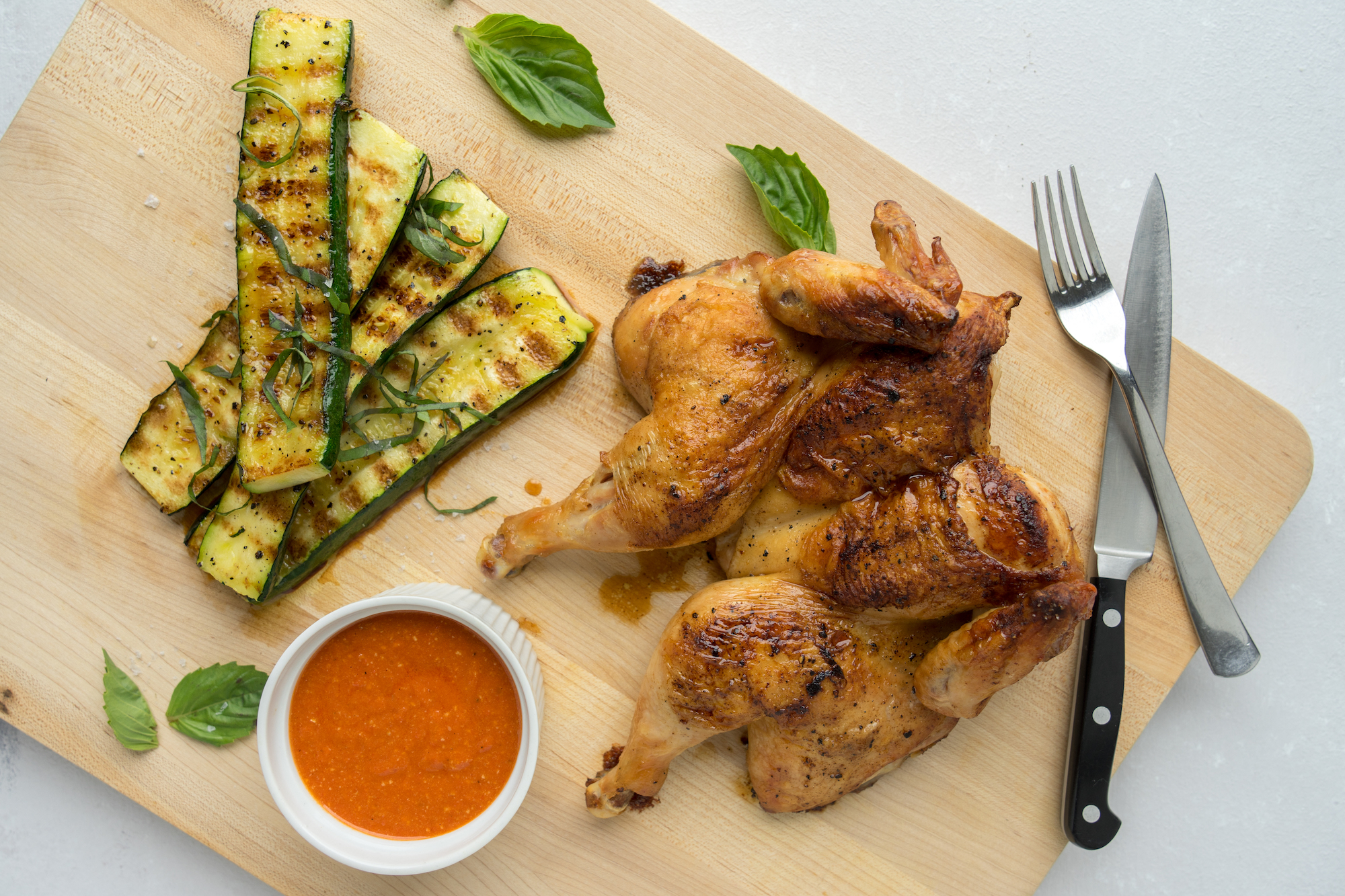 spatchcock chicken with romesco sauce